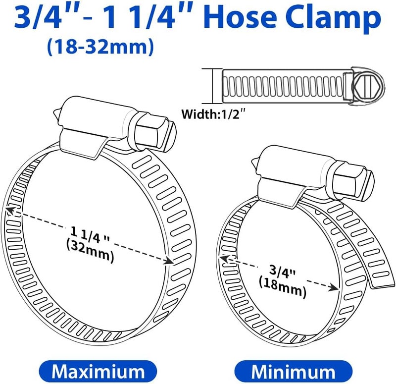Gudui Hose Clamp 1 1/4 Inch, 10 Pieces Stainless Steel Hose Clamps for 3/4" to 1-1/4" Hose Pipe Adjustable Worm Gear Hose Clamps Assortment Kit for Automotive Radiator Fuel Line Mechanical, 18-32mm - Image 2